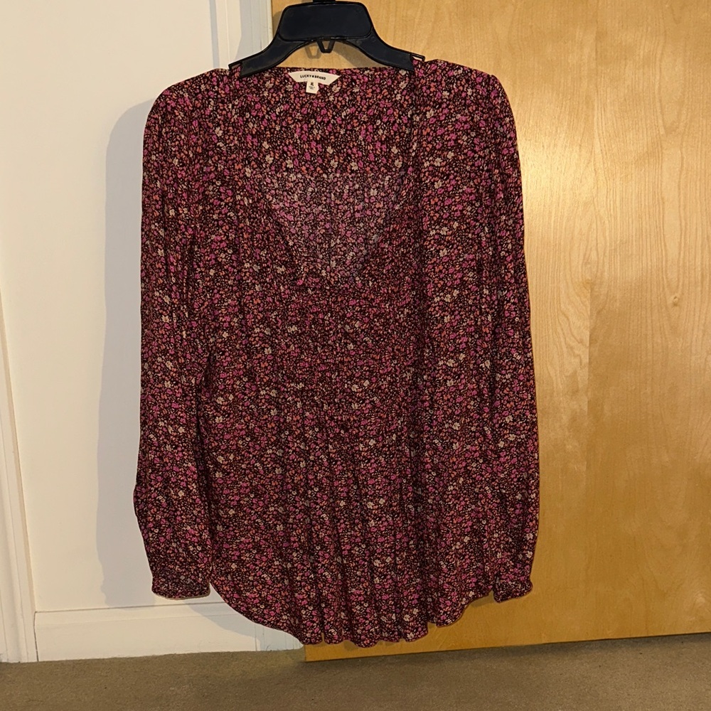 Lucky Brand Floral Button Down Shirt - Red and Black